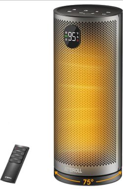 Space Heater for Indoor Use, Portable Heaters with 75° Oscillation 1500W PTC Heating with Thermostat, Remote Control, 32dB Quiet, ECO Mode, 12H Timer,