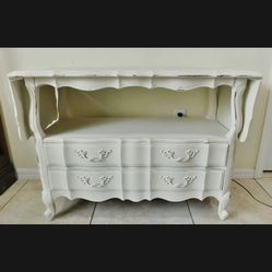 Vintage Thomasville French Provincial White Carved Wood Drop Leaf Buffet Server