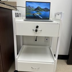 BRAND NEW- white cart with shelves and drawer 