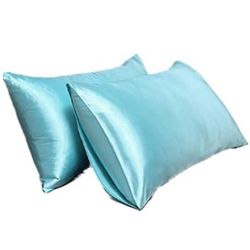 Satin Pillowcases, Hair and Skin with Envelope Closure, Similar to Silk Pillow Cases king Size Set of 2, Aqua 