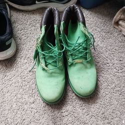 green timbs size six 