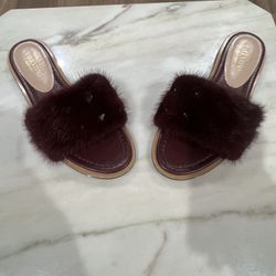 Brown Valentino Fur Slides