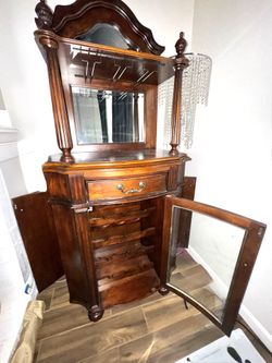 Wine Bar Cabinet w/ Rack & Storage – Solid Wood