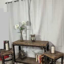 Accent Tables / 3 Piece Rustic Style Accent Tables / Console With Stools