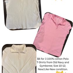 $6  for 3 100% Cotton Polo Shirts  Size 10-12 