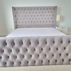 Rosdorf Park Bed Frame Velvet Upholstered Wingback Gray King