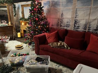 Red Velvet Couch - GREAT condition used in office