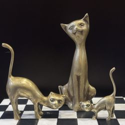 Brass Cat set of 3 Figurines MCM Vintage $50 all 3