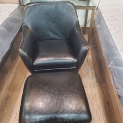 Accent Black ChairWith Matching Ottoman (New)