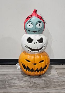 New with Tags, Disney Nightmare Before Christmas 18" Lit Stacked Pumpkins Jack, Sally