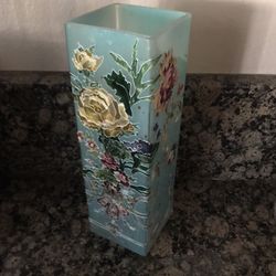 10” Tall Rectangular Flower Vase, Turquoise