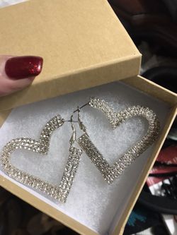 Crystal glitter HEART EARRINGS LARGE AND BEAUTIFUL 18.00