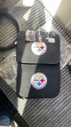 Steelers floor mats and steering wheel cover
