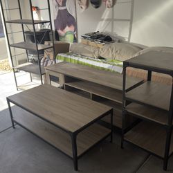 Modern Rustic Coffee Table + TV Stand + 2 End Tables + Shelf Unit (Set or Separate)