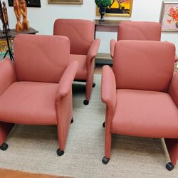4 Red Rolling Club Chairs