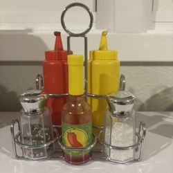 Melissa & Doug Condiments Play Set (6 pcs) - Play Food, Stainless Steel Caddy
