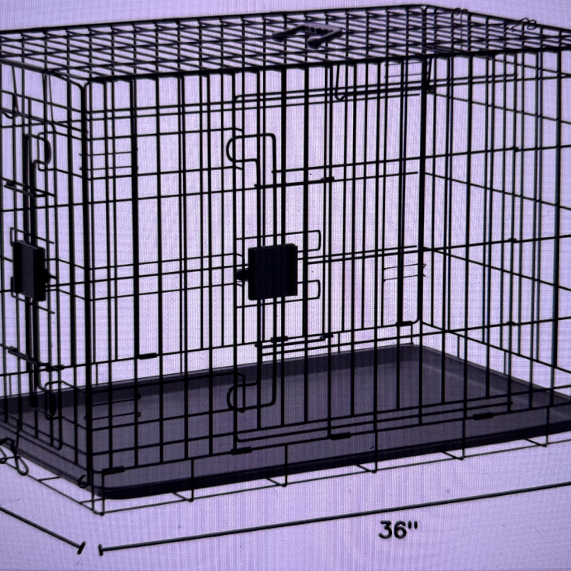 Foldable Metal Wire Dog Crate, Double Door, 36x23x25 Inches, Black