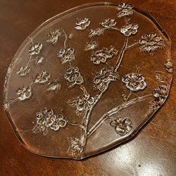Vintage glass served tray, Pressed Glass dessert or fruits Plate, round glass plate for home decoration, Mothers day gift 