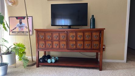 solid wood tv console with doors for storage