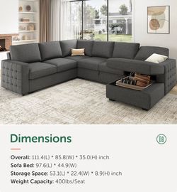 Chasidi U shaped sleeper couch with storage