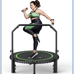 Mini Rebounder Trampoline for Adults with Bar, Fitness Trampoline with Bungees, Adjustable Handle