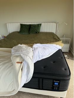 King Bed Frame w/ White Channel-Tufted Headboard + Mattress – La Jolla
