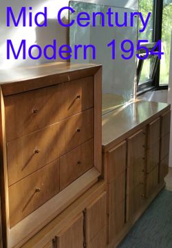 Vintage 1954 Mid Century Modern MCM 3 Piece Bedroom Set American of Martinsville Dresser, Mirror, & Chest of Drawers 1954 Delivery Tag