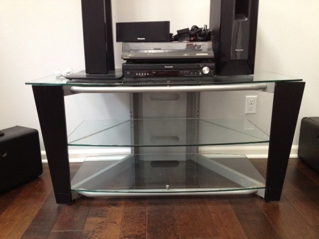 TV Stand. Wood Metal And Glass