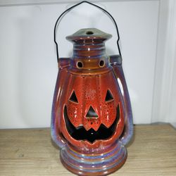 Iridescent Ceramic Pumpkin Lantern Halloween Decor