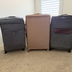3 Large Suitcases - Pink, Gray, & Blue