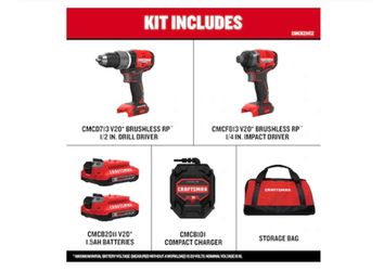 CRAFTSMAN V20 RP 20-volt Max 2-Tool Brushless Power Tool Combo Kit with Soft Case (2-Batteries
