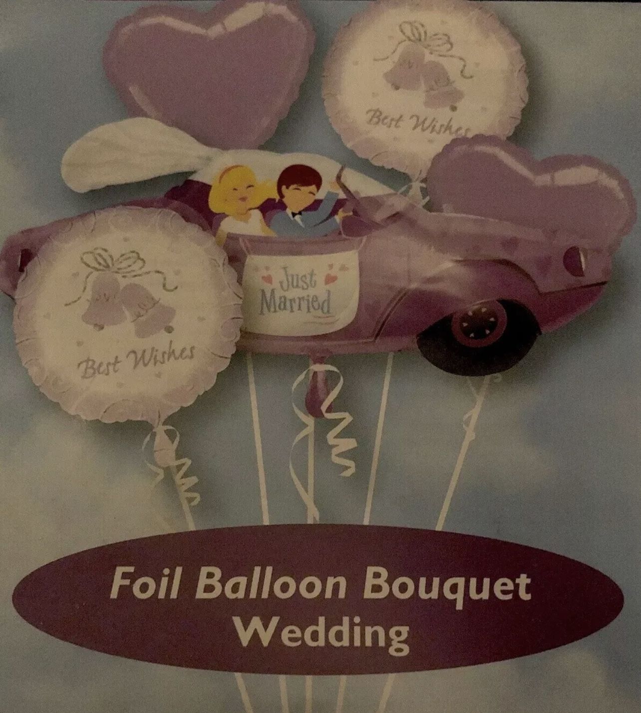 Anagram JUST MARRIED In Purple Sports Car 5 Foil Balloon Bouquet
