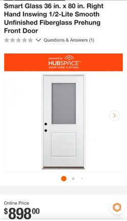 Smart Glass 36x80 Fiberglass Prehung Front Door
