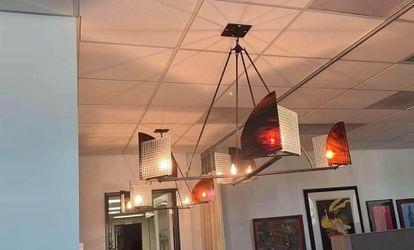Custom Gibson & Gibson Brass & Art Glass Chandelier + Sconces