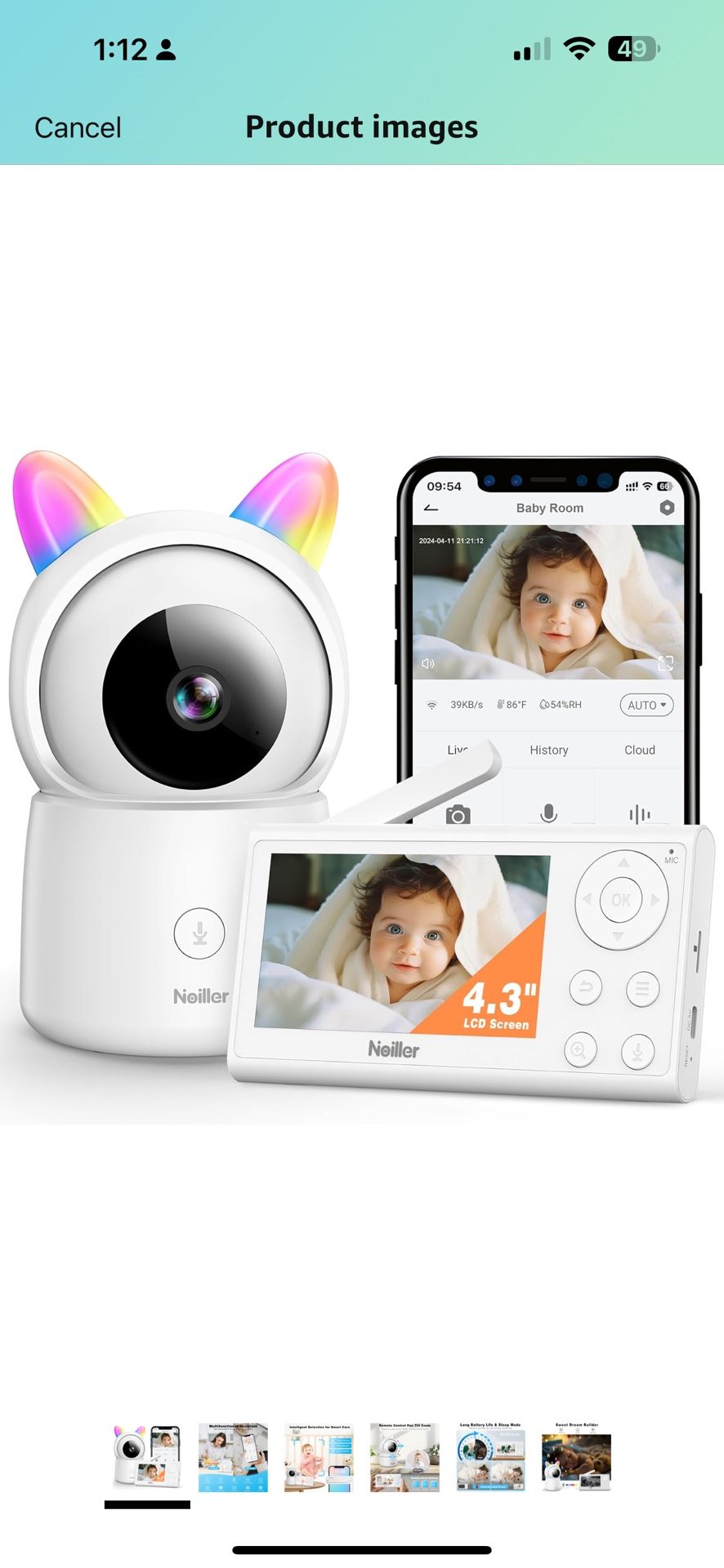 Baby Monitor, 4.3" Video Baby Monitor with 1080P Camera, Smart 2.4G WiFi Audio Monitor with Remote PTZ, Night Vision, 2-Way Talk, Sleep Mode, RGB Nigh