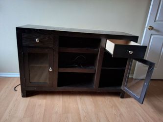 Dark Wood TV Stand with Glass Doors