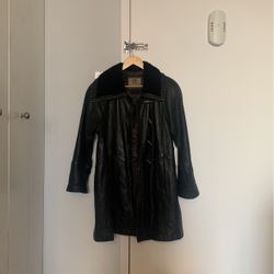 Vintage Leather Coat - Black - S
