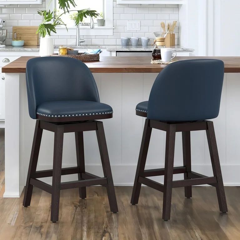 26'' Swivel Bar Stools Set of 2, Counter Stools with Back & Footrest for Kitchen,Navy Blue