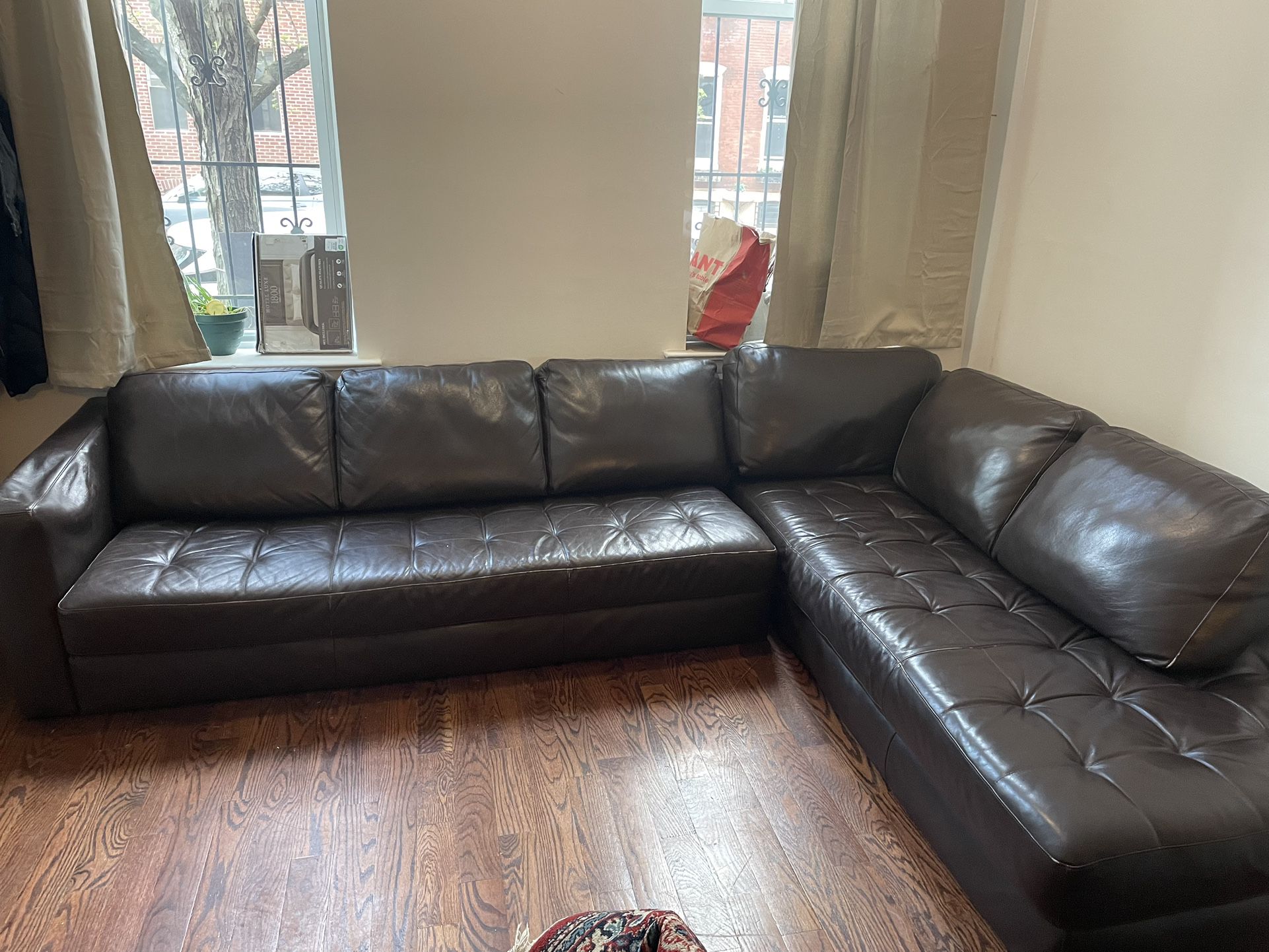 Large Sectional Brown Leather Couch