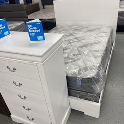 White Bed Dresser Mattress Bed Chest Table 