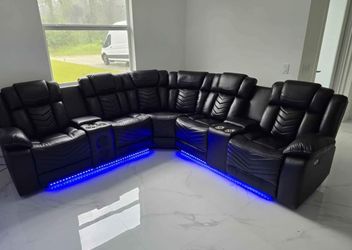 Secciónal Recliners Eléctrico Con Luces Led Porta Baso 