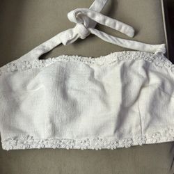 Dolce & Gabbana All White Floral Lining Bandeau Halter Top 