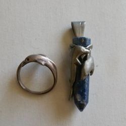 Dolphin Ring Wrapped Pendant Sterling Silver Jewelry