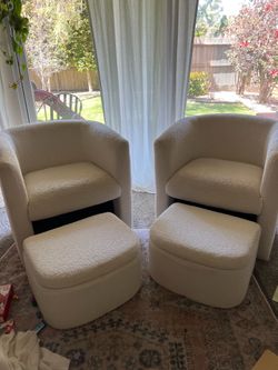 White Chairs with Storage Ottomans