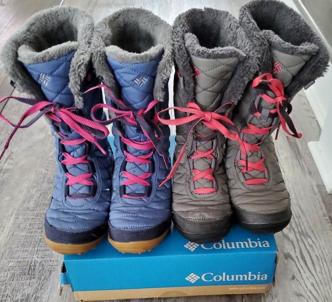 Columbia Girls Minx Mid III Omni Heat Gray or Blue Snow Boots Lace Up Size 3