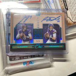 Sam Darnold Jj McCarthy Panini One Dual Auto On Card /5