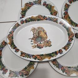 Vintage 6 Big Plates and  1 Big Oval Plate
