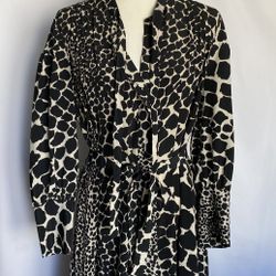 Topshop Leopard Animal Print  Long Sleeve  Bottom Front Mini Shirt Dress 10