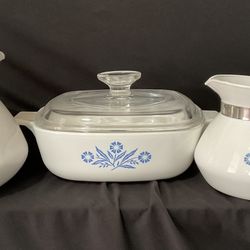 CorningWare Blue Cornflower  Vintage Casserole And Coffee Tea Pots