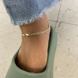 14K Gold Filled Cuban Link Anklet 3.5mm Thin Chain 10" for Women